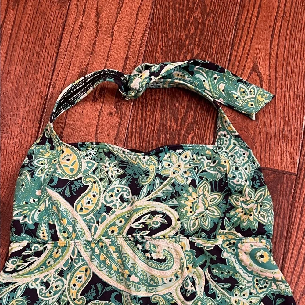 Lands End Paisley Tankini Swim Dress - Green and Black Size 10